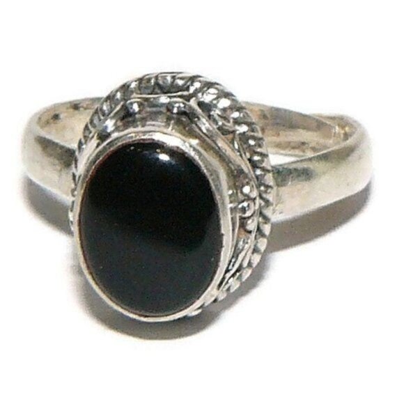 Black Onyx Stone Sterling Silver Ring Adjustable - Picture 1 of 6
